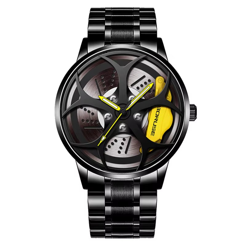 2023 Luxury Mens Fashion Car Wheel Watches Men Sports Waterproof Quartz Wristwatch Stainless Steel Wheel Hub Watch Montre Homme