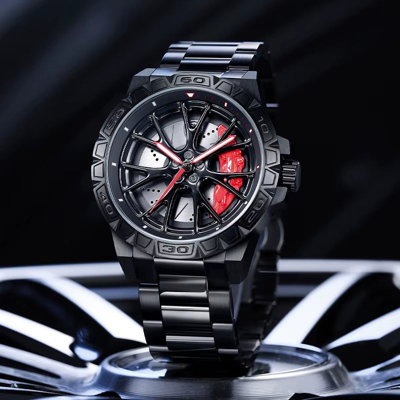 Original 3D Real Man Watches Waterproof Rotate Watches Car Rim Watch Quartz Men'S Sports 360° Rotate for Hell Cat SRT Car
