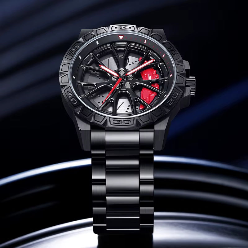 Original 3D Real Man Watches Waterproof Rotate Watches Car Rim Watch Quartz Men'S Sports 360° Rotate for Hell Cat SRT Car