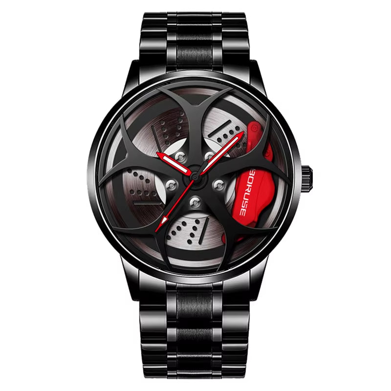 2023 Luxury Mens Fashion Car Wheel Watches Men Sports Waterproof Quartz Wristwatch Stainless Steel Wheel Hub Watch Montre Homme