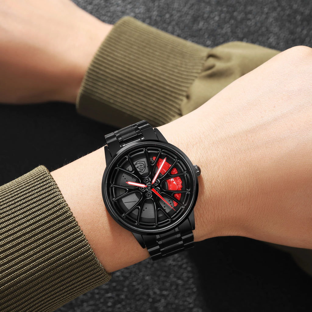 Original 3D Real Man Watches Waterproof Rotate Watches Car Rim Watch Quartz Men'S Sports 360° Rotate for Hell Cat SRT