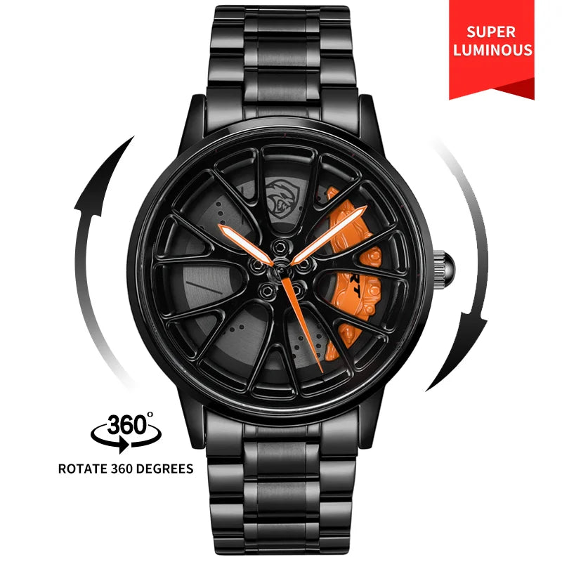Original 3D Real Man Watches Waterproof Rotate Watches Car Rim Watch Quartz Men'S Sports 360° Rotate for Hell Cat SRT