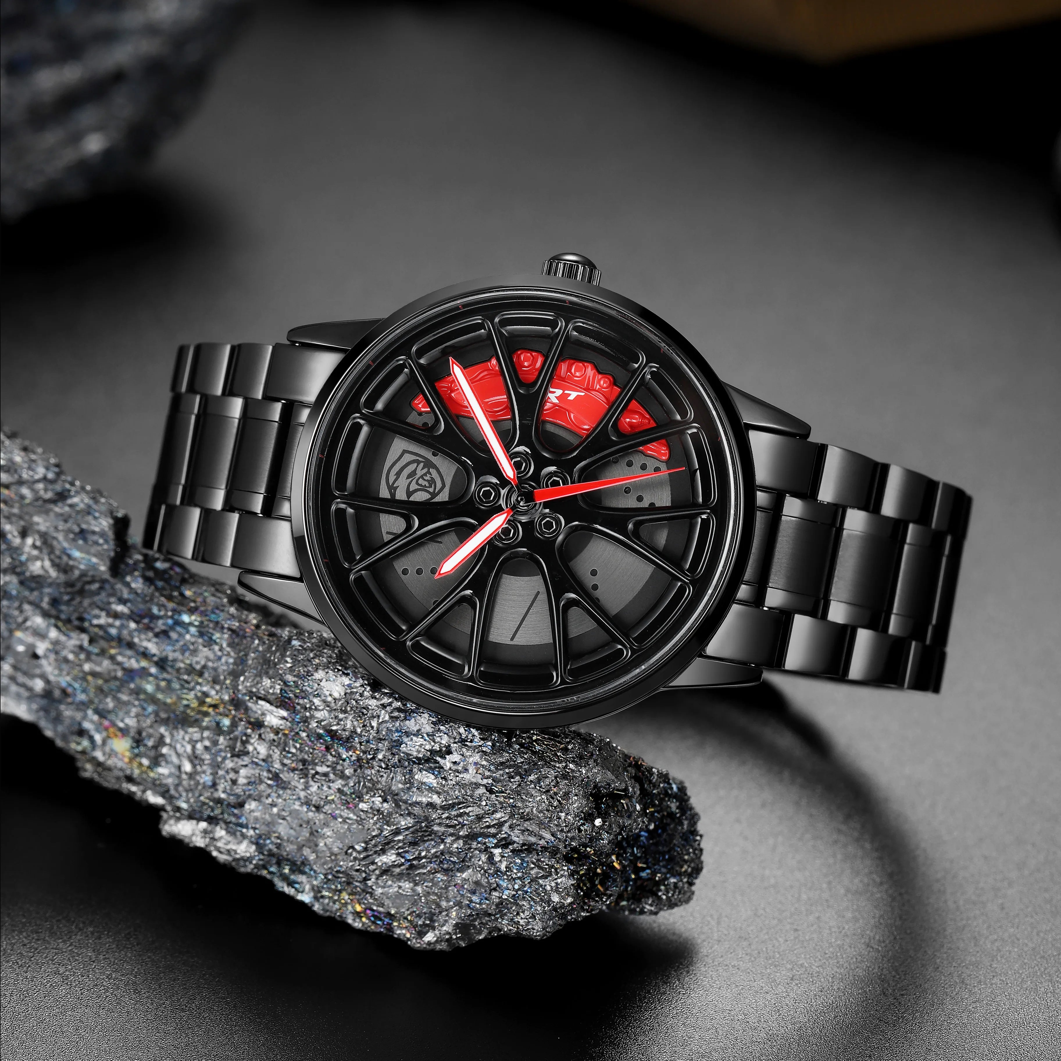 Original 3D Real Man Watches Waterproof Rotate Watches Car Rim Watch Quartz Men'S Sports 360° Rotate for Hell Cat SRT