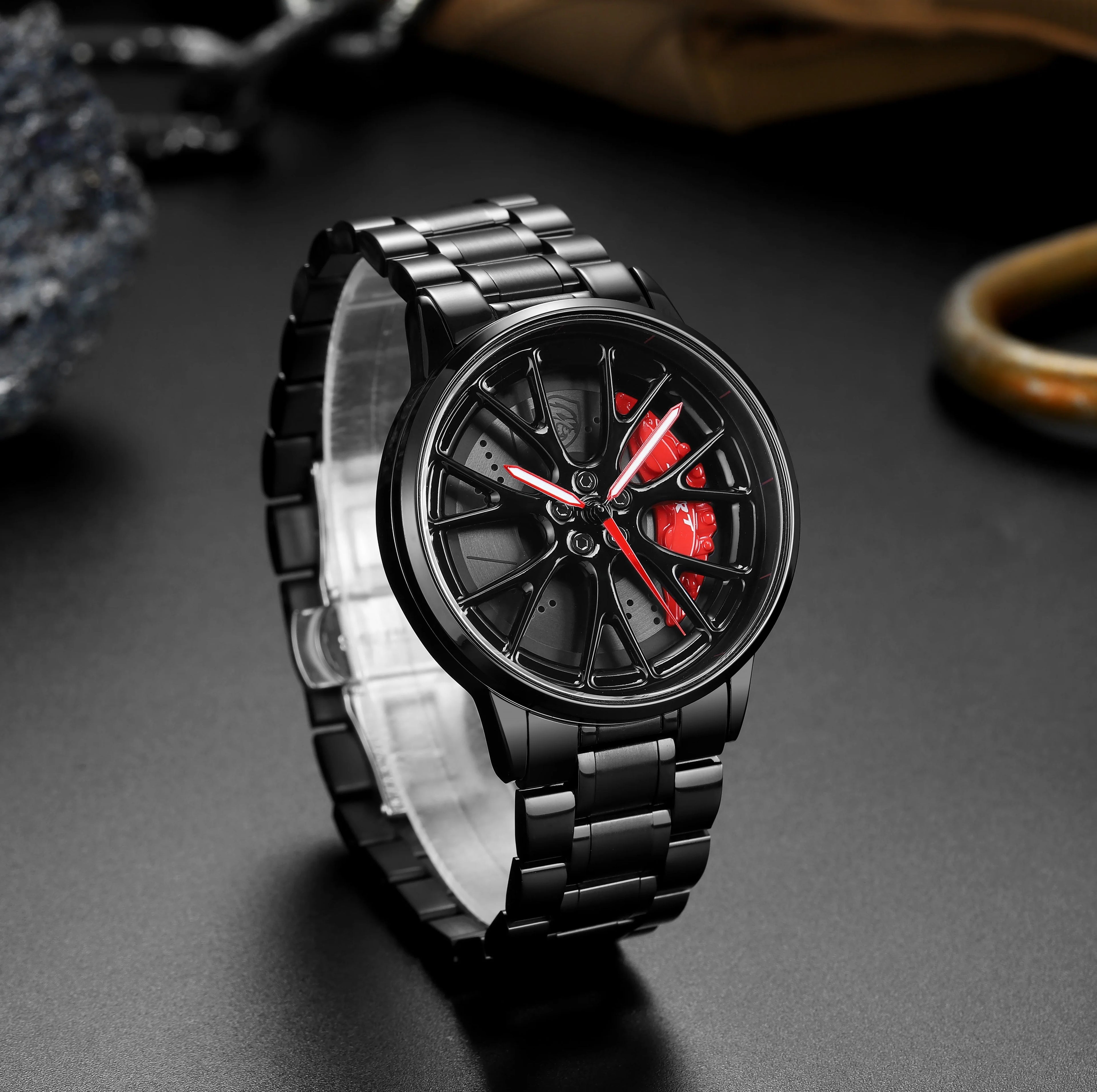 Original 3D Real Man Watches Waterproof Rotate Watches Car Rim Watch Quartz Men'S Sports 360° Rotate for Hell Cat SRT