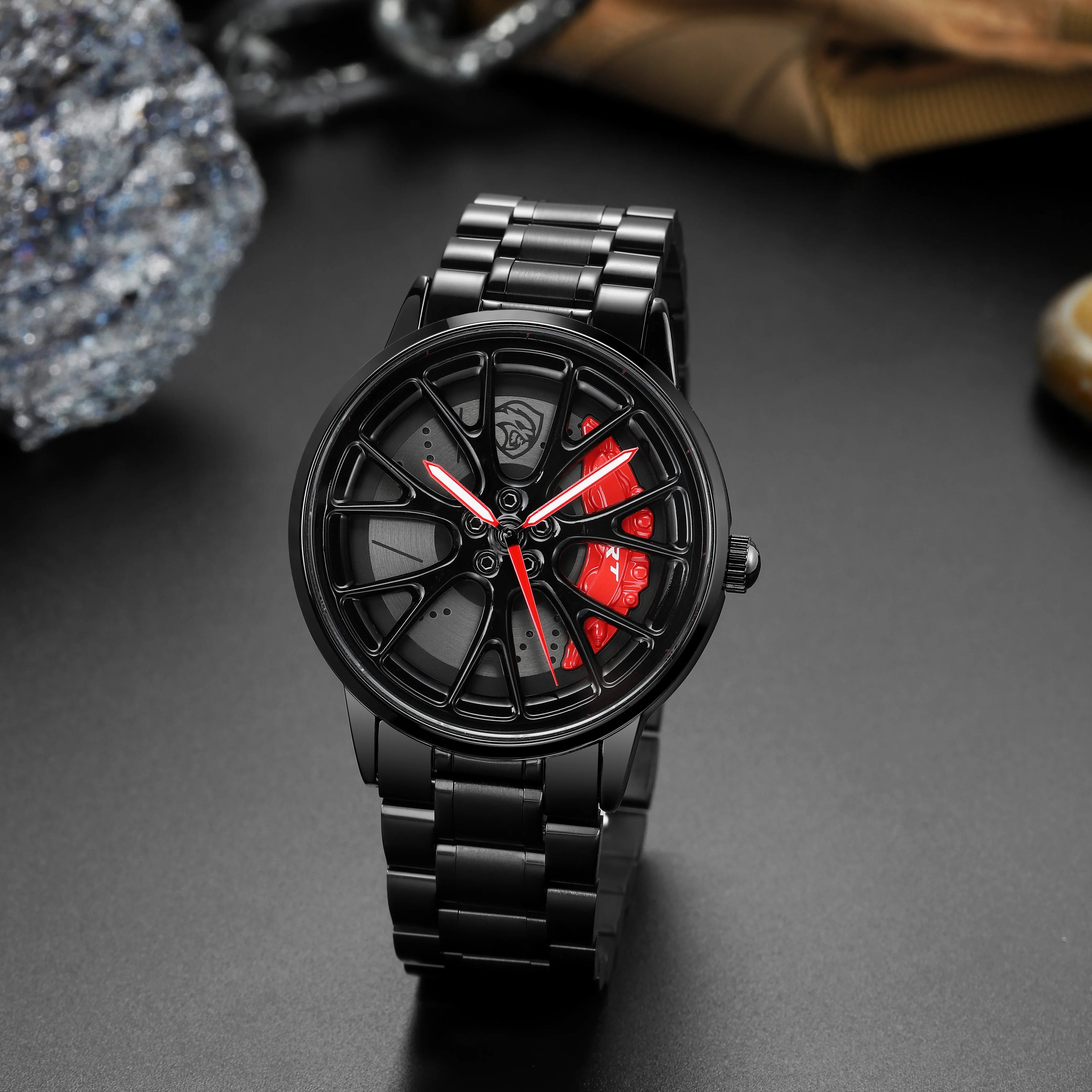 Original 3D Real Man Watches Waterproof Rotate Watches Car Rim Watch Quartz Men'S Sports 360° Rotate for Hell Cat SRT