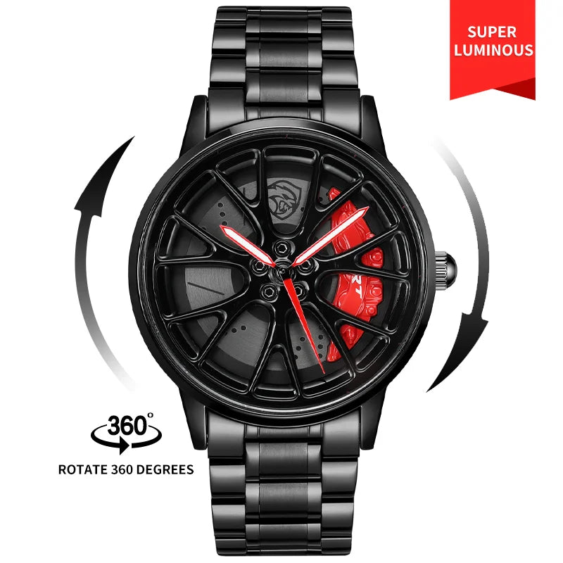 Original 3D Real Man Watches Waterproof Rotate Watches Car Rim Watch Quartz Men'S Sports 360° Rotate for Hell Cat SRT