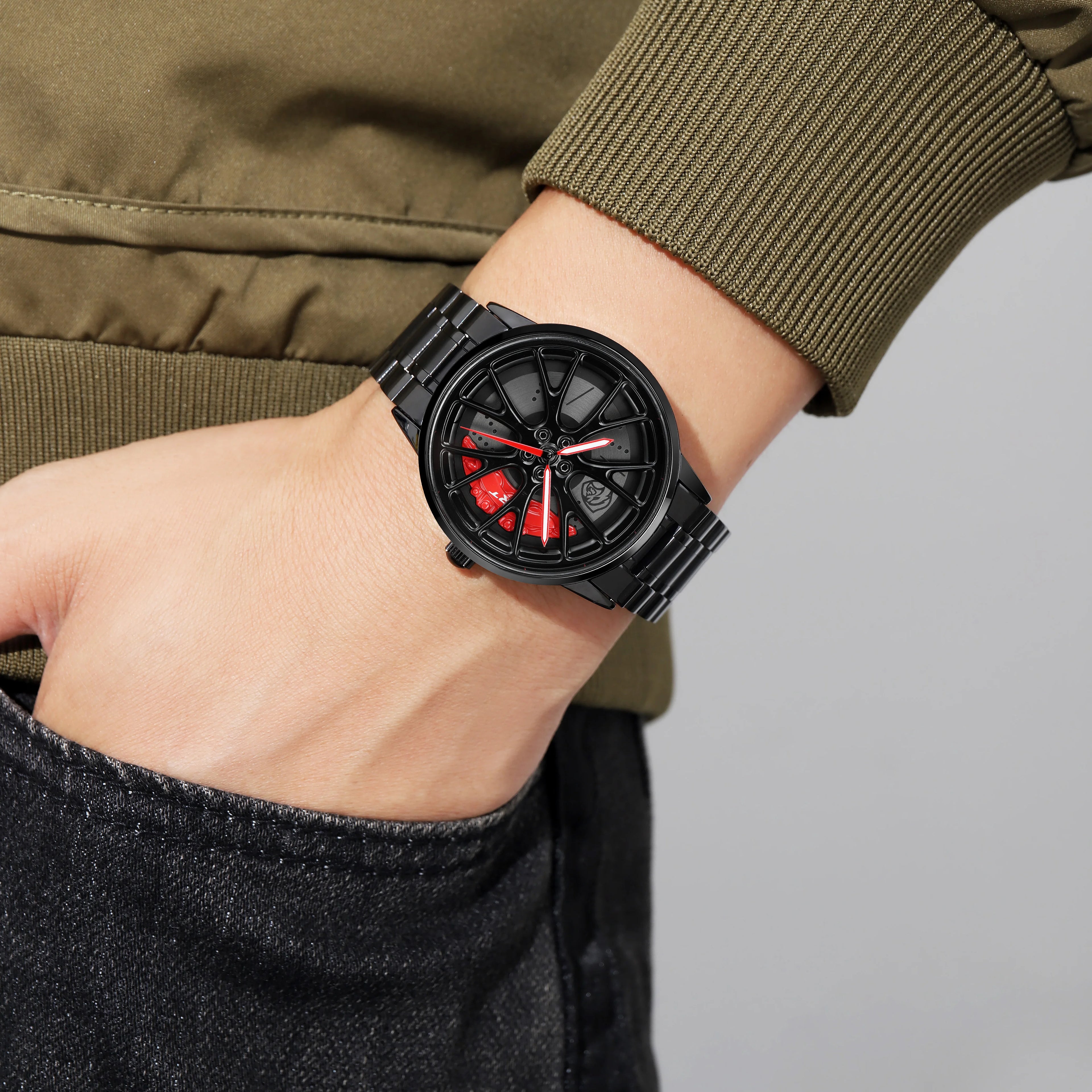 Original 3D Real Man Watches Waterproof Rotate Watches Car Rim Watch Quartz Men'S Sports 360° Rotate for Hell Cat SRT