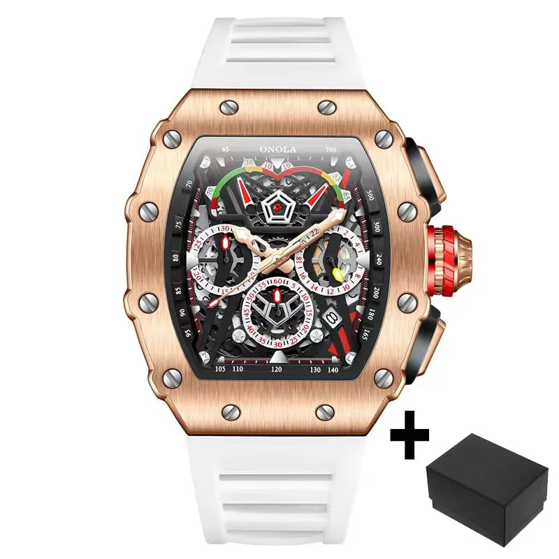 Fashion Watch for Mens Top Brand ONOLA Sports Silicone Strap Quartz Watches Auto Date Luxury Tonneau Clock Man Gift Dropshipping