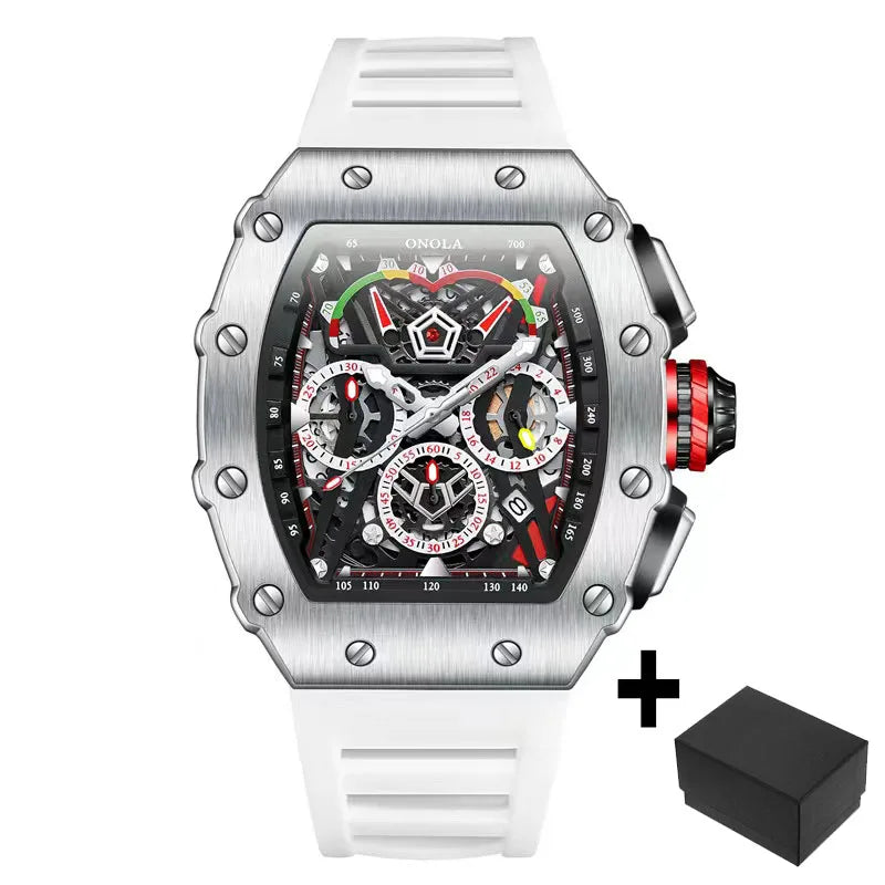 Fashion Watch for Mens Top Brand ONOLA Sports Silicone Strap Quartz Watches Auto Date Luxury Tonneau Clock Man Gift Dropshipping