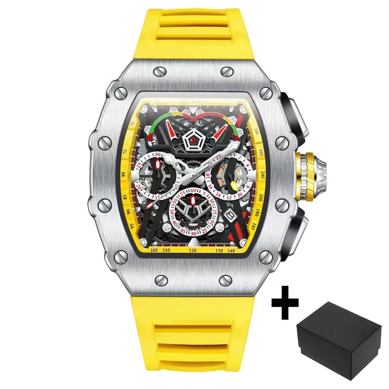 Fashion Watch for Mens Top Brand ONOLA Sports Silicone Strap Quartz Watches Auto Date Luxury Tonneau Clock Man Gift Dropshipping