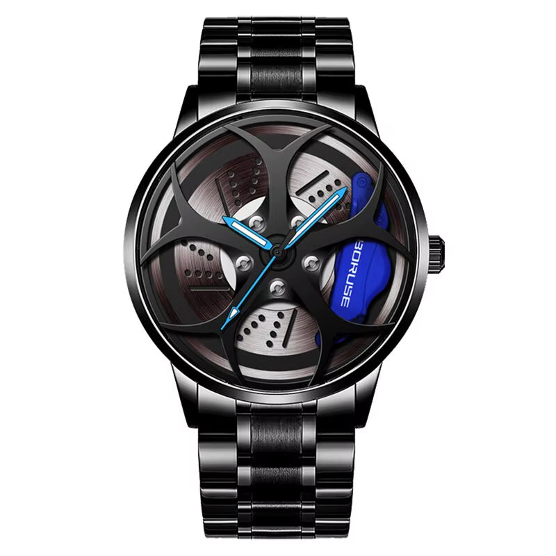 2023 Luxury Mens Fashion Car Wheel Watches Men Sports Waterproof Quartz Wristwatch Stainless Steel Wheel Hub Watch Montre Homme