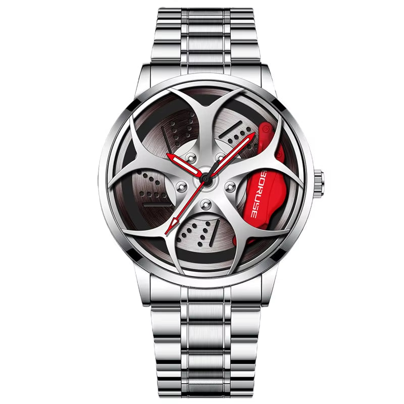 2023 Luxury Mens Fashion Car Wheel Watches Men Sports Waterproof Quartz Wristwatch Stainless Steel Wheel Hub Watch Montre Homme