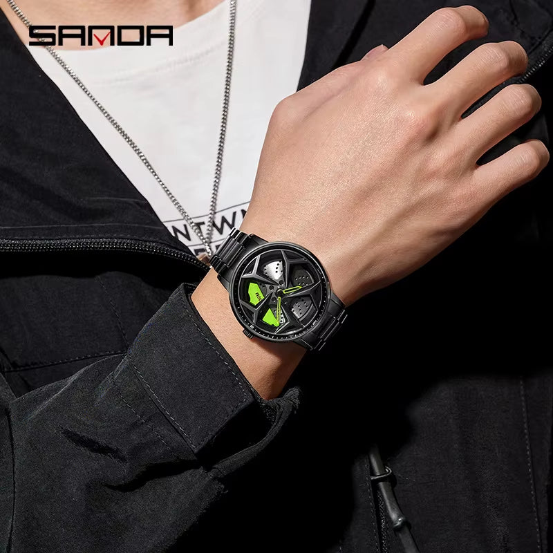 P1087 Casual Wheel Male Luxury Gift Watch Waterproof Rotary Sport Car Rim Best Selling Quartz Wristwatch Mens Watches Boy