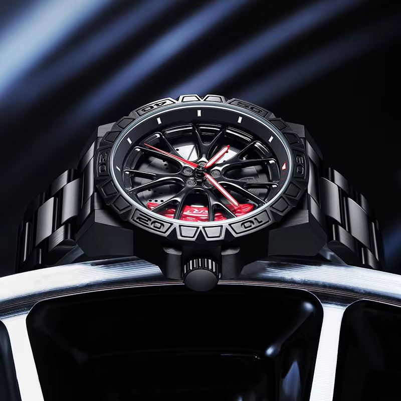 Original 3D Real Man Watches Waterproof Rotate Watches Car Rim Watch Quartz Men'S Sports 360° Rotate for Hell Cat SRT Car